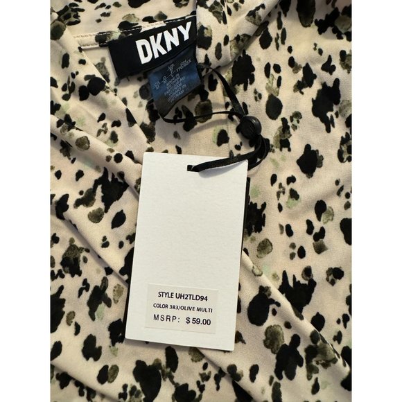 DKNY NWT Sz M Olive Multi Surplice Detailed Long Sleeve Top - Picture 3 of 10